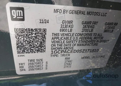 2025 Chevrolet Silverado C1500 Lt from USA, damaged, VIN 1GCPACED0SZ171810